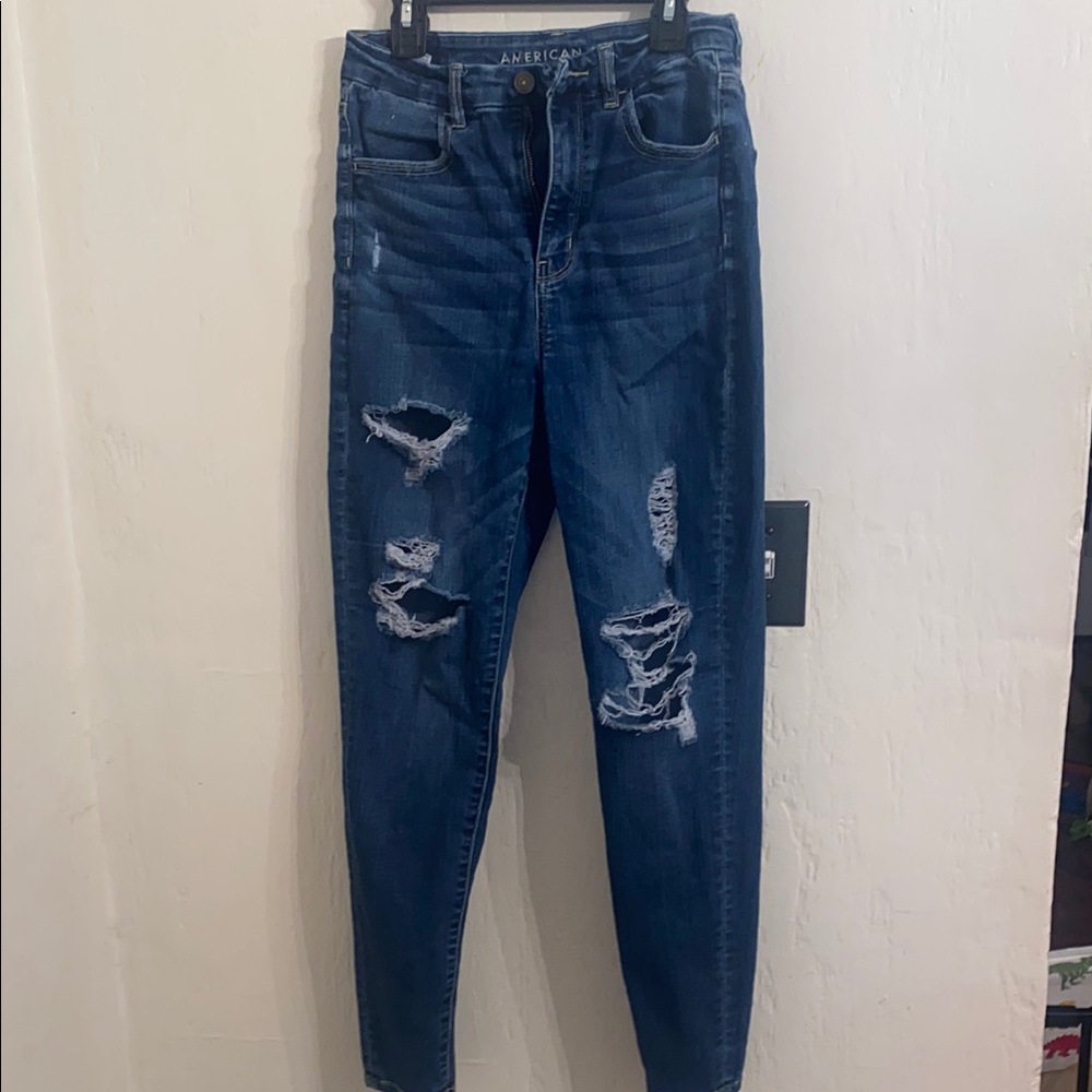 American Eagle Outfitters Blue Skinny Jeans with Distressed Detailing